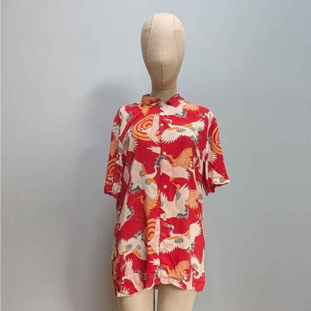 AllSaints Tsuru Bird Short Sleeve Slim Fit Button-Down Shirt - Small - Picture 2 of 9